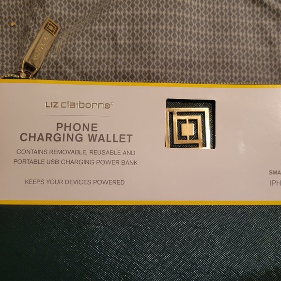 Liz Claiborne Power Bank Phone Charging Wallet Clutch in Forest Green NWT - Picture 3 of 13